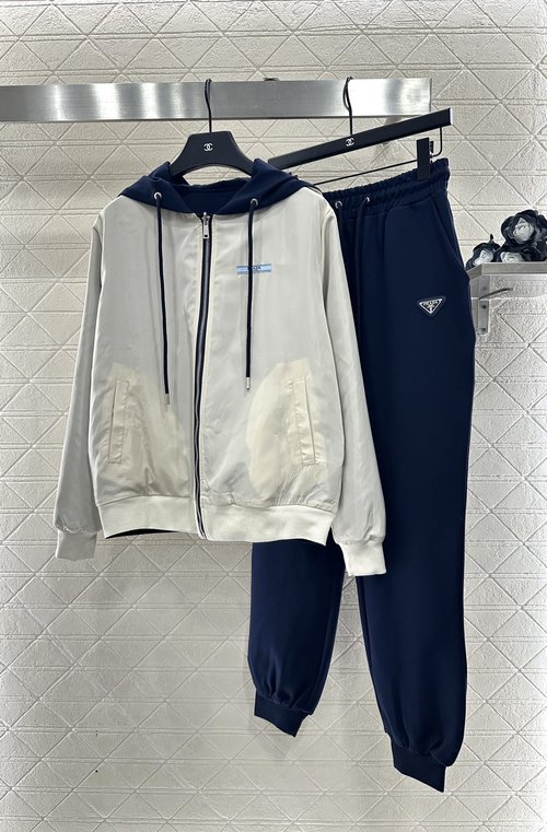 Prada Two-Sided Zipper Jacket and Joggers Set with Brand Logos