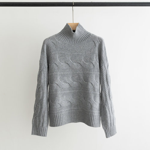 Max Mara High-Collar Ribbed Cashmere-Wool Knit Sweater with Twisted Design