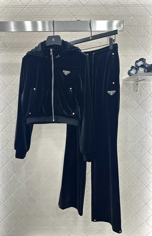Prada Detachable Hooded Velvet Suit for Outdoor Use