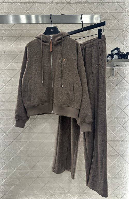 Loewe Cozy Hooded Jacket and Drawstring Wide - Leg Trousers Set, Comfortable Ensemble