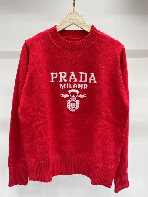 Prada Classic Logo Round - Neck Long - Sleeve Wool Top