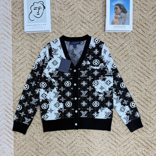 Louis Vuitton Classic Knit Cardigan with V - Neck and Cross Pattern