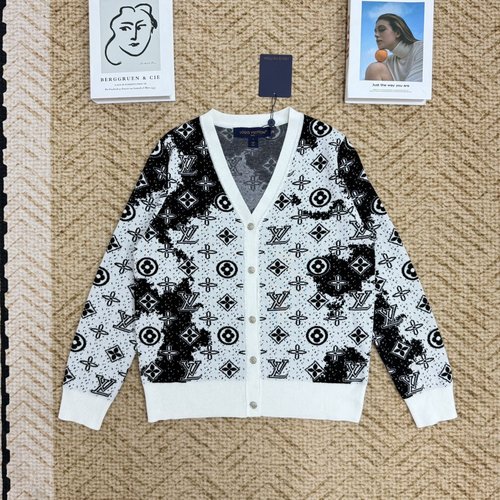 Louis Vuitton Classic Knit Cardigan with V - Neck and Cross Pattern