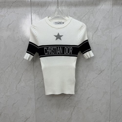 Dior High-end Knit Short Sleeve with Color Block and Logo