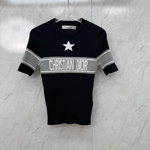 Dior High-end Knit Short Sleeve with Color Block and Logo