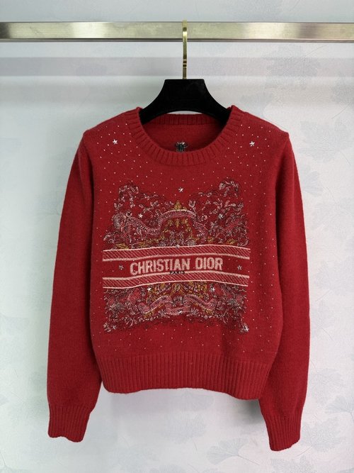 Dior High - Quality Knit Pullover with Logo and Building Embroidery