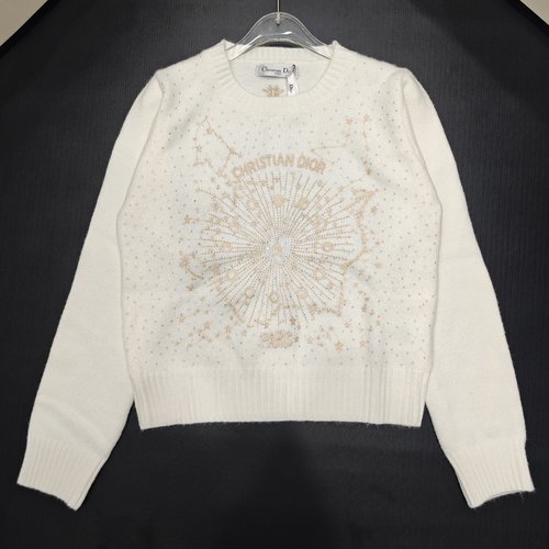 Dior Star-Embroidered Pullover with Heart-Shaped Stars and Rhinestones
