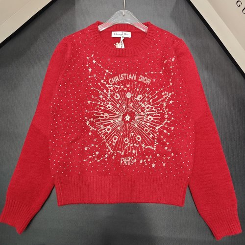 Dior Star-Embroidered Pullover with Heart-Shaped Stars and Rhinestones