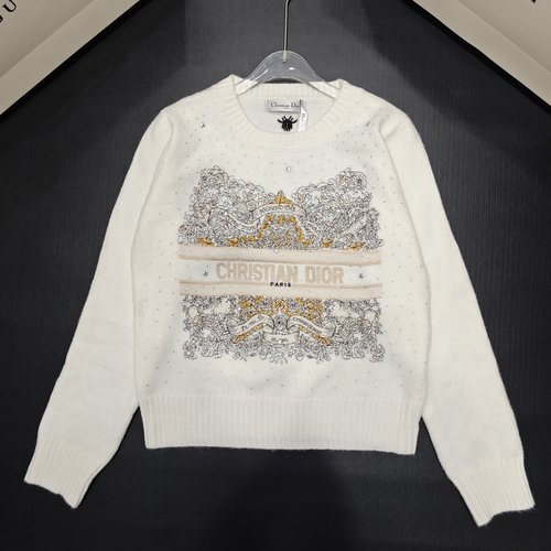 Dior Luxurious Gold-Embroidered Wool Pullover