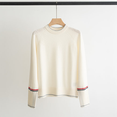 Thom Browne Cashmere Blend Knit Pullover with Lace Pattern and Tricolor Design