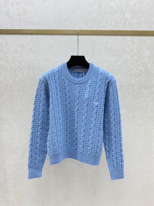 Dior Pure Color Round Neck Knitted Long Sleeve with CD Logo in Pink and Blue