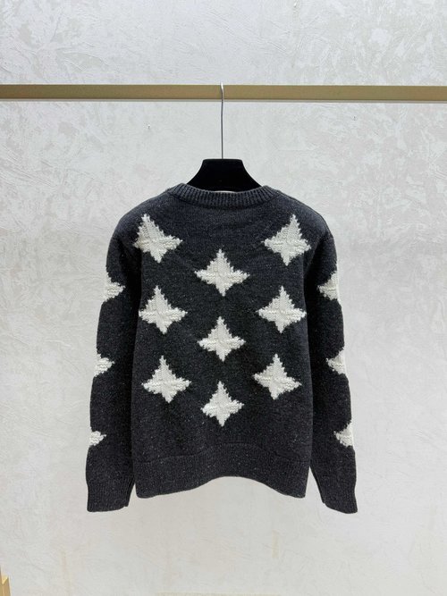 Prada Khaki and Gray Knitted Long-Sleeved Top with Contrast Star Jacquard