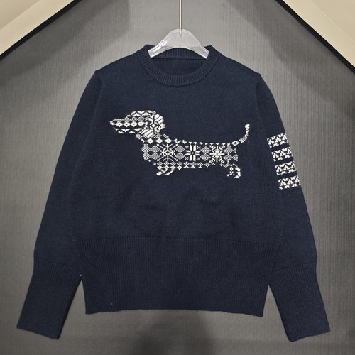 Thom Browne Wool Pullover Adorned with Dog Jacquard Design