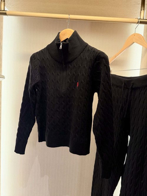 Polo Ralph Lauren Black and White Raffia Knitted Suit with Model Real - shot