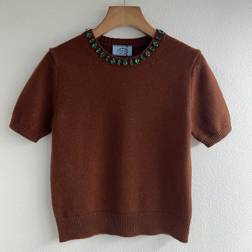Prada Classic Camel Cashmere Round-neck Short Sleeve Knit