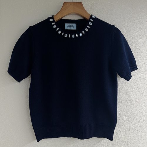 Prada Classic Camel Cashmere Round-neck Short Sleeve Knit