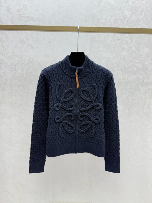 Loewe Autumn 3D Letter High Collar Knit Cardigan