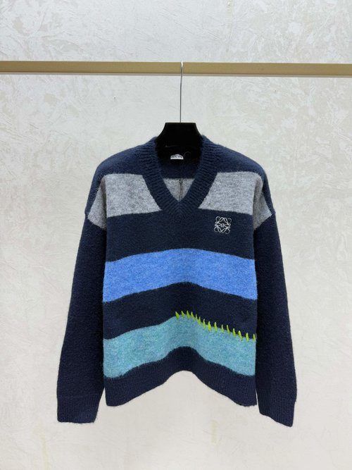 Loewe Contrast Stripe V-Neck Long-Sleeve Knitted Top