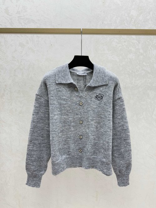 Loewe Solid-Color Lapel Long-Sleeve Knit Sweater