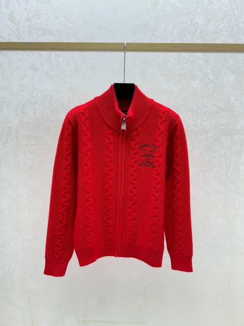 Louis Vuitton High-Neck Knit Long-Sleeved Cardigan with Contrasting Letter Embroidery
