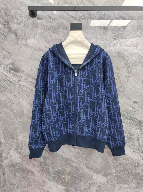 Dior Premium Logo Zip-up Wool Jacket with Drop Shoulder