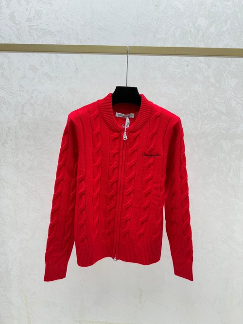 Dior Back Color-Blocking Star & Letter Embroidery Round Neck Knit Long Sleeve Cardigan