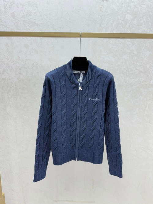 Dior Back Color-Blocked Star Letter Embroidery Knit Cardigan