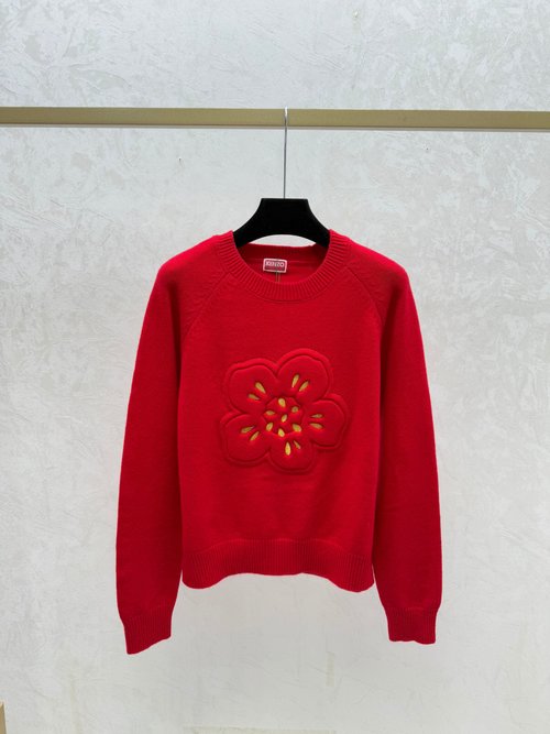 Kenzo Color-Blocked Floral Round-Neck Knit Top