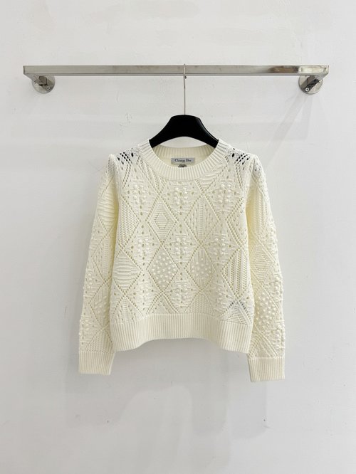 Dior Hollow Diamond V-Neck Spring Cardigan