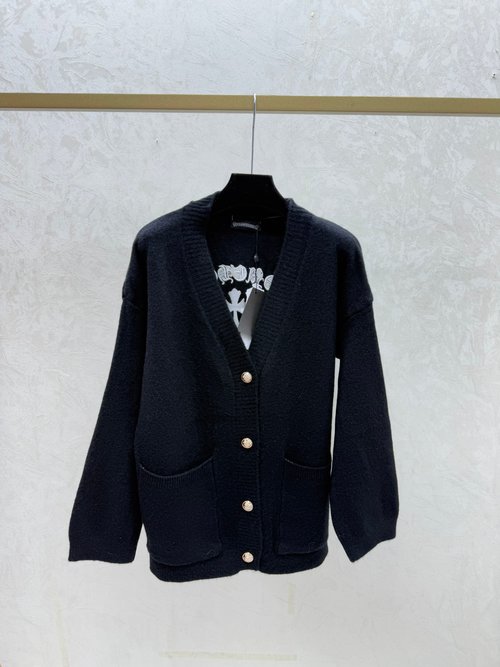 Chrome Hearts Classic Knit Long-Sleeve V-Neck Cardigan with Color-Blocked Lettering