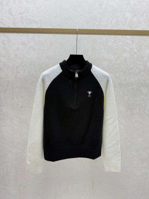 Dior Color-Blocked Long-Sleeve Cardigan with Star-Letter Design on Back in White, Red, and Black