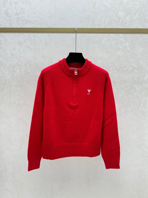 Dior Color-Blocked Long-Sleeve Cardigan with Star-Letter Design on Back in White, Red, and Black