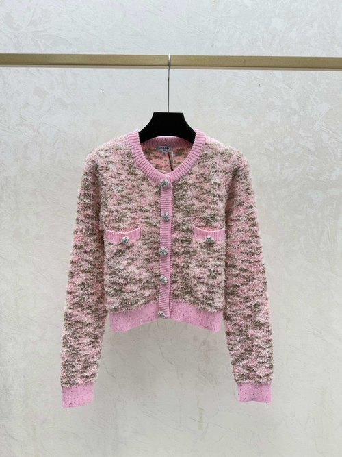 Loewe Color-Blocked Sequin Round-Neck Long-Sleeve Knit Cardigan in White, Pink and Black