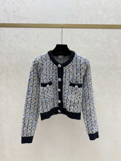 Loewe Color-Blocked Sequin Round-Neck Long-Sleeve Knit Cardigan in White, Pink and Black