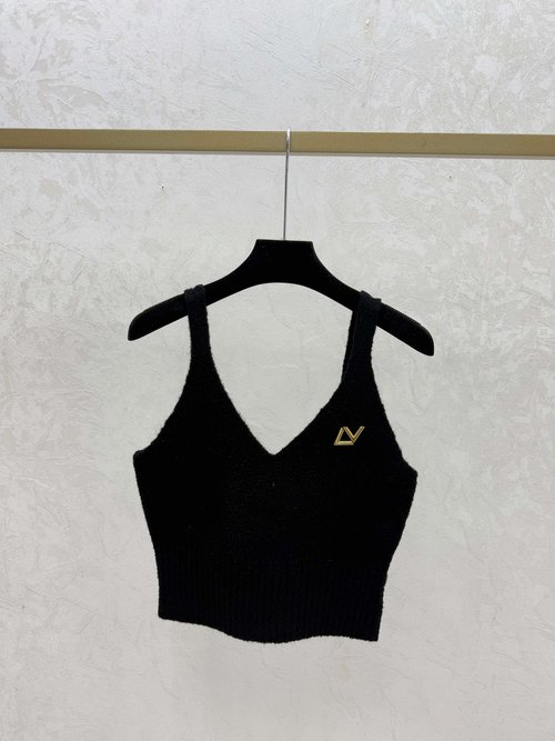 Louis Vuitton Pure Color Simple V-Neck Knitted Sling in Apricot and Black