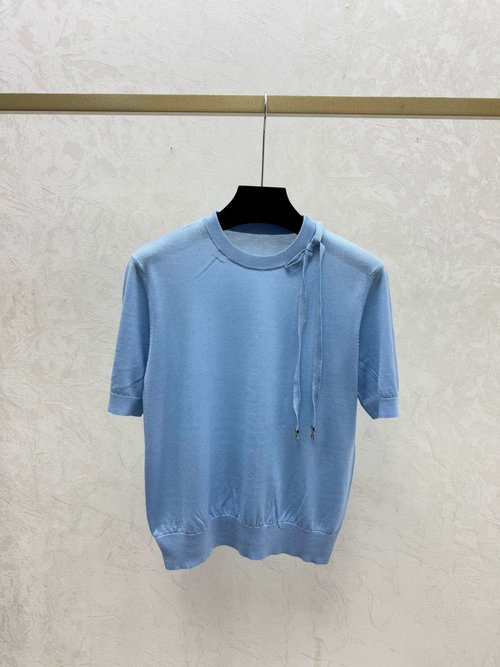 Dior Simple Round Neck Knitted Short Sleeve in Pink and Blue