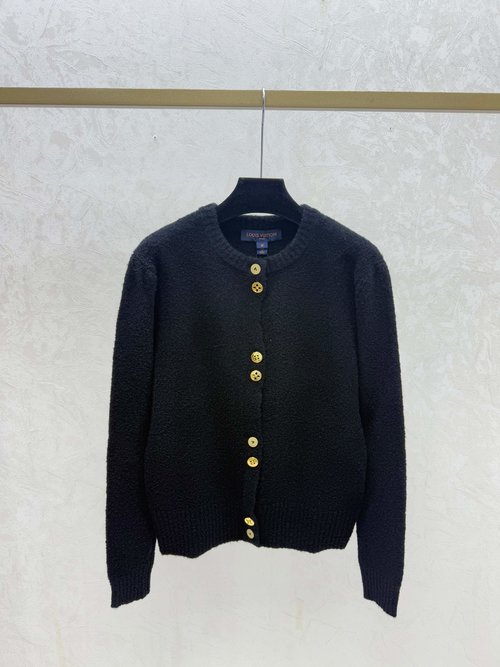 Louis Vuitton Simple Solid Round-Neck Knitted Long-Sleeve Cardigan in Red and Black