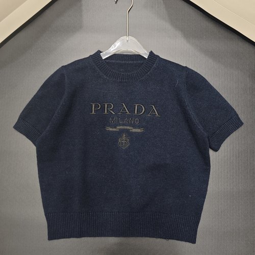 Prada Packaged Wool Letter-embroidered Short Sleeve