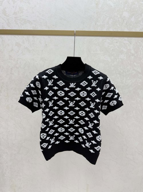Louis Vuitton Packaged Collision-color Flower-print Letter Round-neck Knit