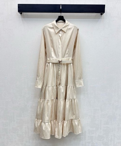 Louis Vuitton Printed Belted Collared Dress with Vintage Logo
