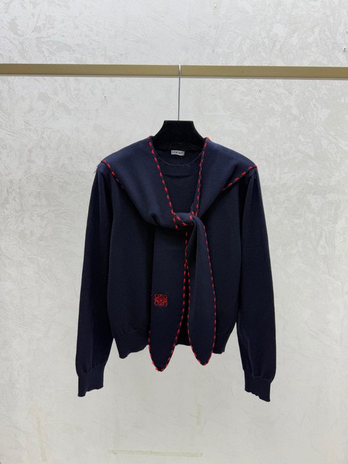 Loewe Contrast Shawl Collar Round Neck Long Sleeve Knit