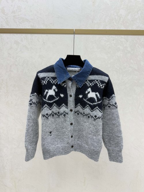 Dior Contrast Pony Collared Knit Long-Sleeve Cardigan, Timeless Design
