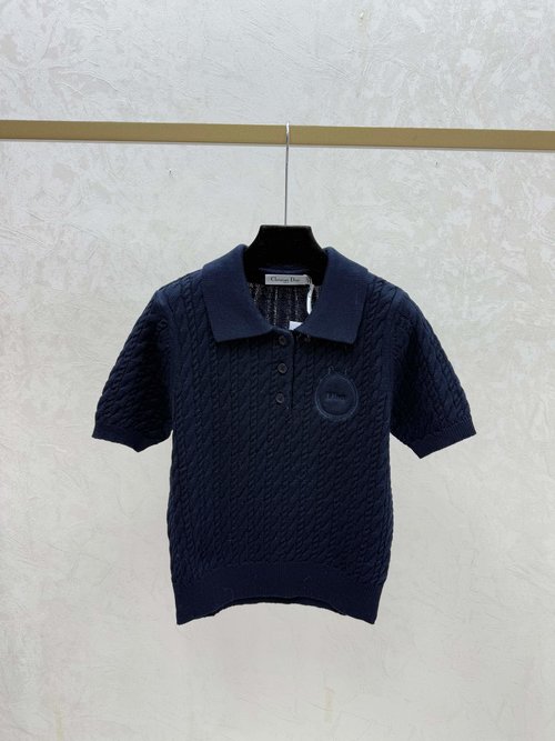 Dior Solid Color Lapel Simple Knit Short Sleeve in 3 Colors