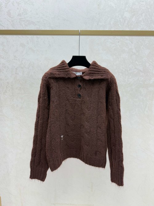 Dior Solid Color Collared Knit Cardigan in Gray and Coffee