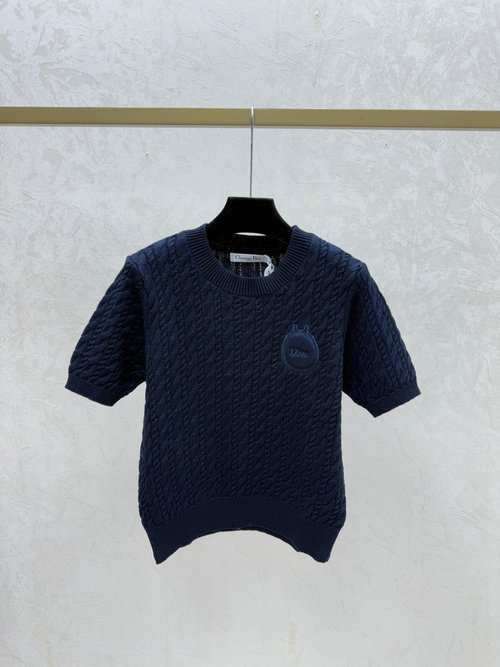 Dior Solid Color Simple Round Collar Short Sleeve Knit in Pink, Blue & Royal Blue