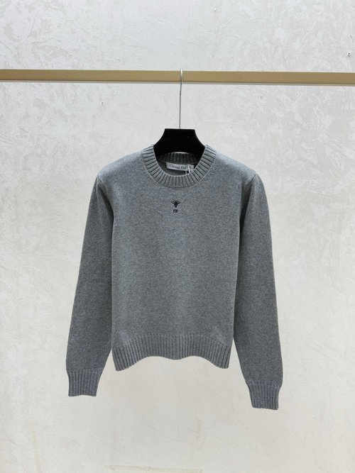 Dior Solid Round Neck Knitted Long Sleeve, White, Gray & Royal Blue