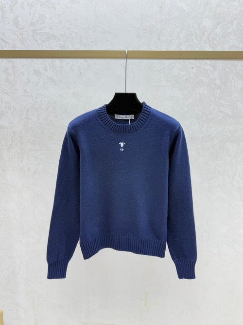 Dior Solid Round Neck Knitted Long Sleeve, White, Gray & Royal Blue