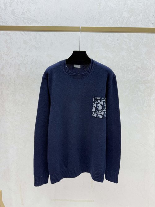 Dior Contrasting Floral Letter Round Neck Knit Long Sleeve