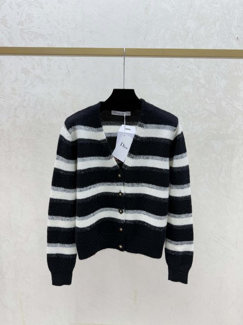 Dior Contrast Color Striped Open Cardigan with Star and Letter in Pink, Red, Black