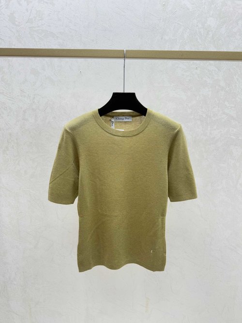 Dior Sophisticated Pure Color Round Neck Knit Short Sleeve in White, Pink, Green & Black